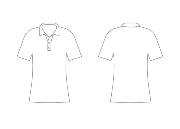 Plantilla de contorno de camiseta blanca para mujer con manga corta y cuello v polo. Camisa maqueta en vista frontal y trasera. Ilustración vectorial — Vector de stock