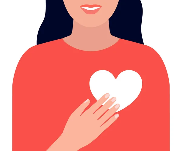 Mulher Bonita Feliz Tem Coração Verifique Saúde Prevenção Órgão Interno — Vetor de Stock