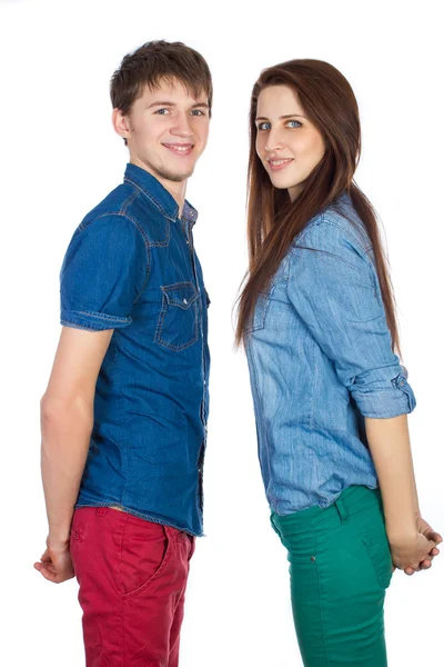 Beautiful and young loving couple, standing opposite each other — Stock Photo, Image