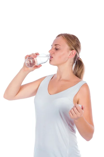 Young girl drink water from bottle — Stock Photo, Image