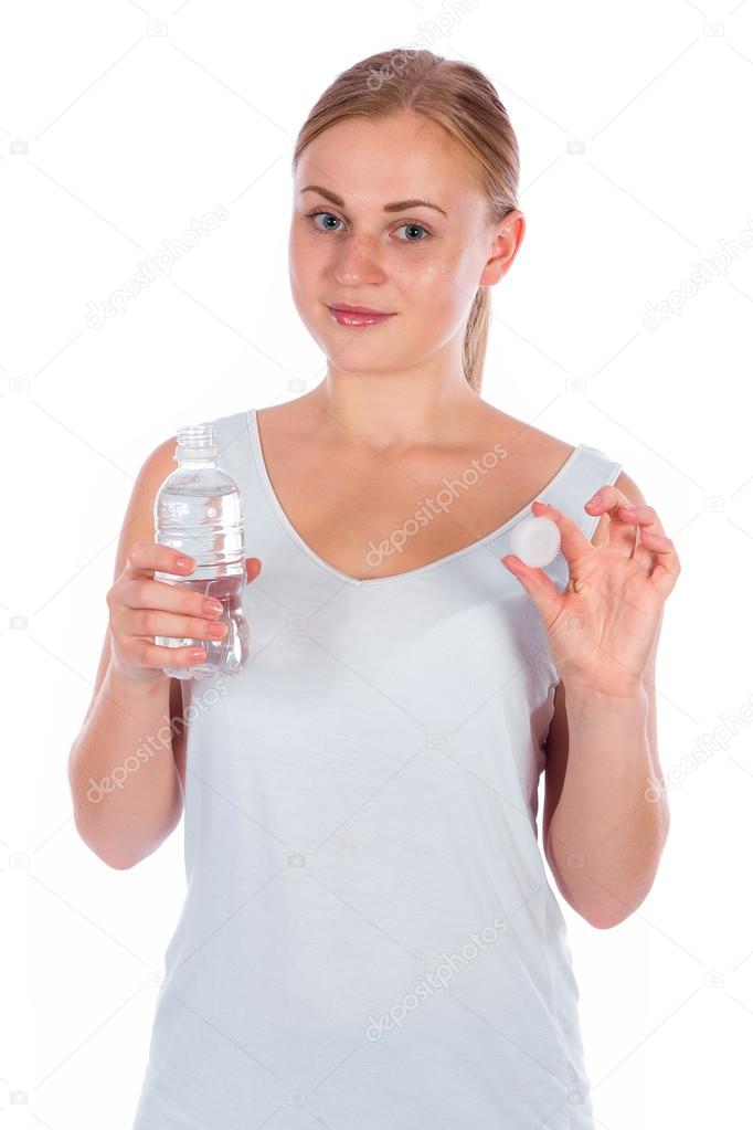 nice girl holding a bottle of water