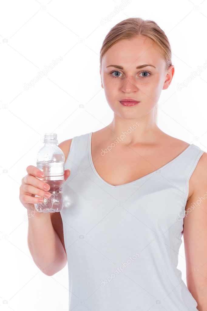 nice girl holding a bottle of water