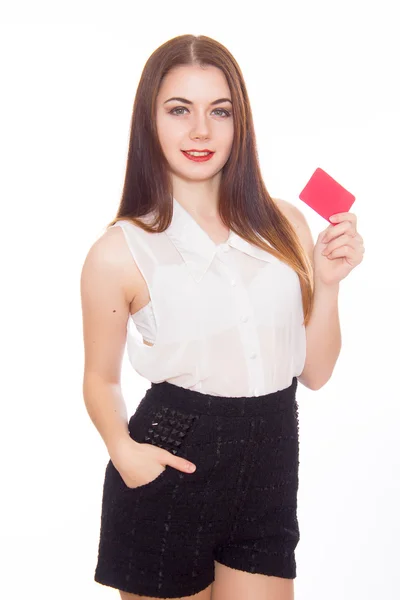 Femminile in possesso di carta di credito vuota — Foto Stock