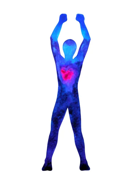 Mensch Stehend Hand Nach Oben Pose Abstrakte Körper Aquarell Malerei — Stockfoto