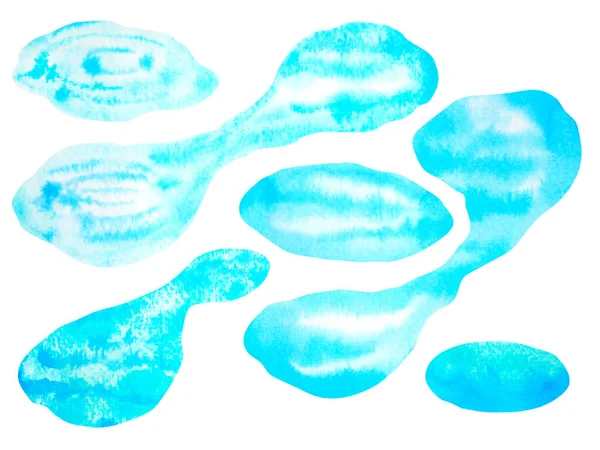 青い白い水の空の水彩画の抽象的なイラストデザインのドローイング — ストック写真