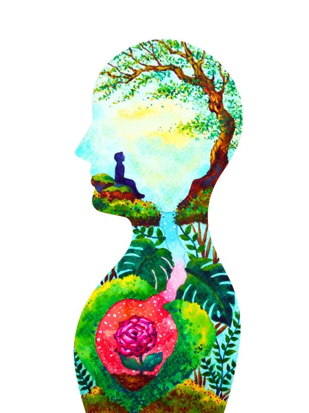 Mente Espiritual Cabeza Humana Salud Mental Acuarela Pintura Ilustración Diseño — Foto de Stock