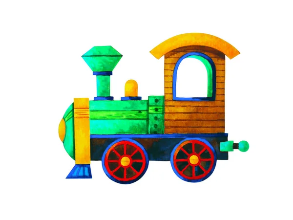 Green Train Retro Cartoon Watercolor Painting Illustration Design — Stock Photo, Image