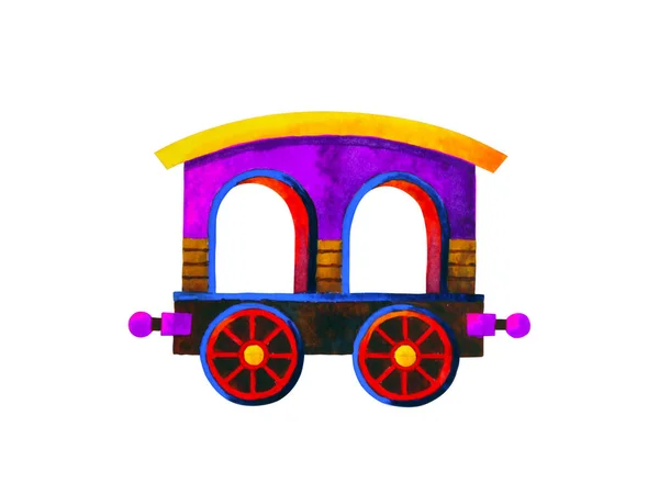 Фіолетовий Поїзд Ретро Мультфільм Акварельний Живопис Ілюстрація Дизайн — стокове фото
