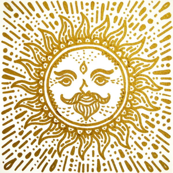 Mandala Dourado Sol Desenho Arte Ilustração Design Pintura — Fotografia de Stock