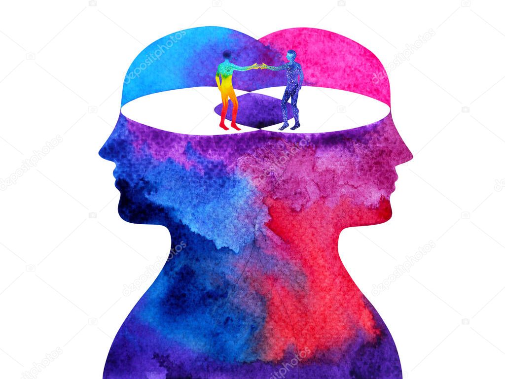 mind spiritual abstract human head connect watercolor painting art illustration design hand drawing