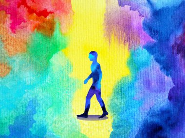 soyut sanat insan ruhani zihni yürüme meditasyonu suluboya resim çizim el çizimi