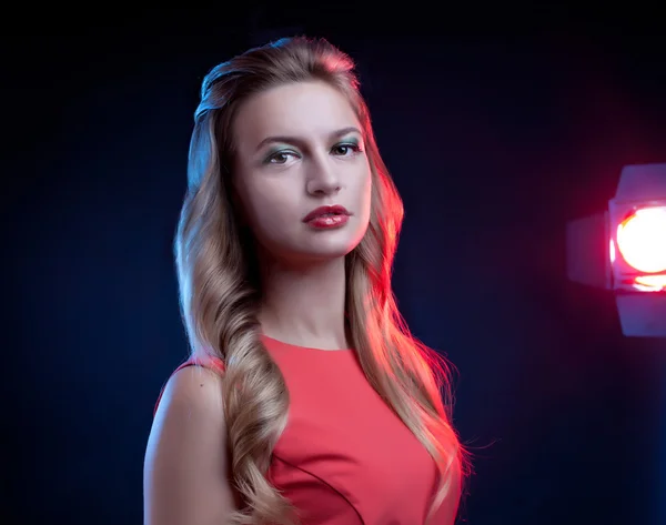 Blonde woman wearing little red dress — Stock Photo, Image