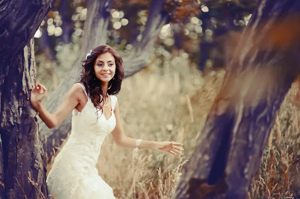 Wedding picture of happy bride.