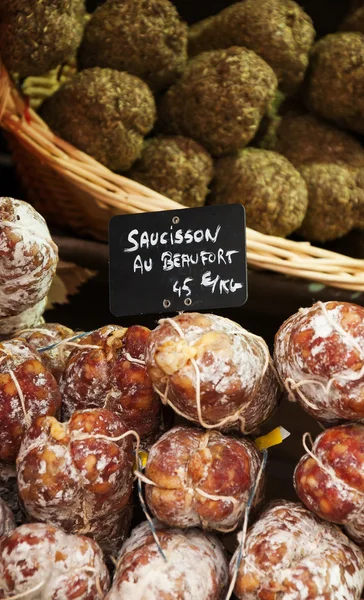 French dry sausage with Beaufort cheese — Stock Photo, Image