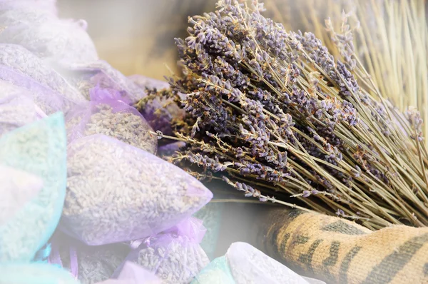 Dried lavender for sale in transparent  bags.