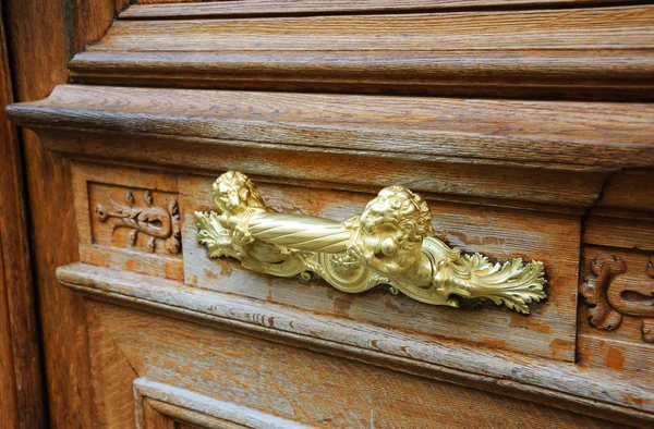 Pengetuk pintu bergaya kerajaan di pintu lama — Stok Foto