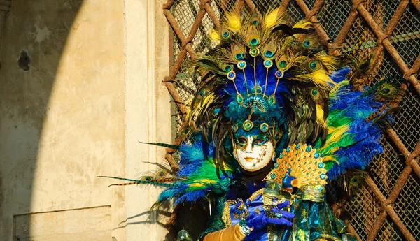 Peacock mask during traditional Carnival. — Stock Photo, Image