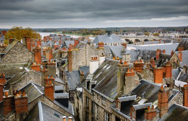 Ortaçağdan kalma şehir Blois (Val de Loire, Fransa Loire Vadisi'nde çatılar) 