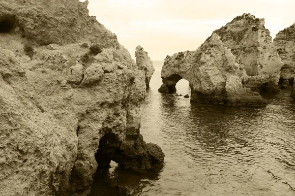 Arcos Pedra Grutas Formações Rochosas Praia Dona Ana Lagos Costa — Fotografia de Stock