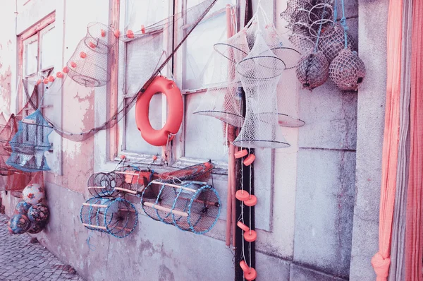 Fishing gear for sale. Portugal. Toned photo. — Stock Photo, Image