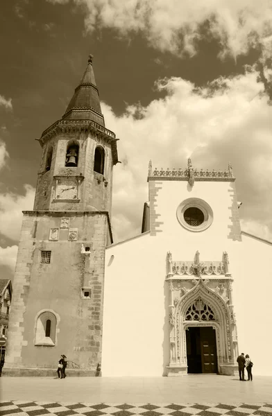 Main Square Medieval Town Tomar Portugal Aged Photo Sepia — Stock Photo, Image