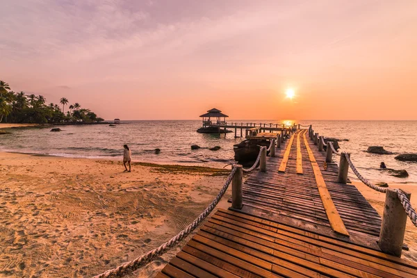 Pavilon dlouhý dřevěný most v krásný tropický ostrov — Stock fotografie