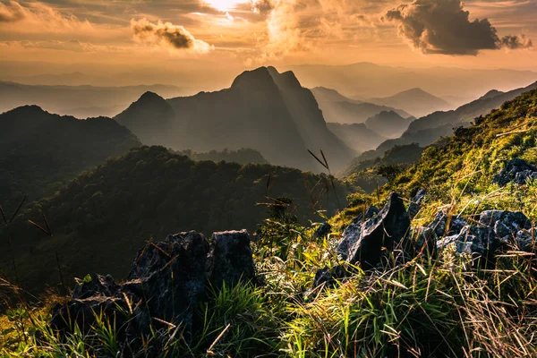 Raylight sunset Landscape at Doi Luang Chiang Dao, High mountain — Stock Photo, Image