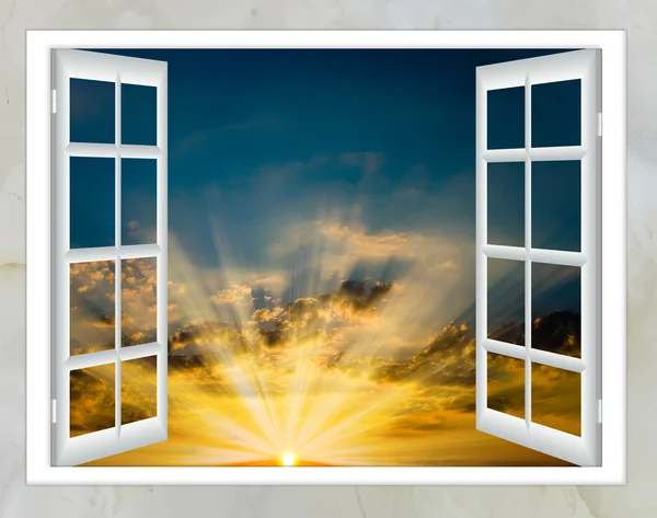 Åben vindue sky sol - Stock-foto