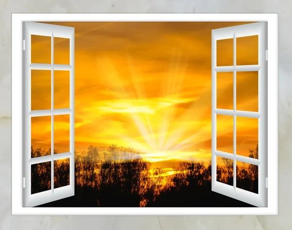 Open window cloud sun — Stock Photo, Image