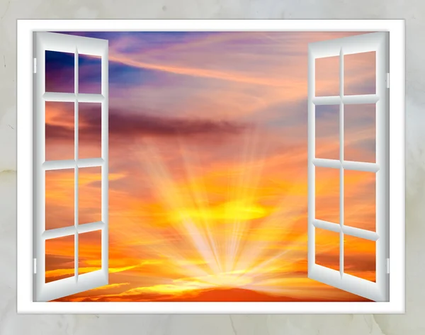 Open window cloud sun — Stock Photo, Image