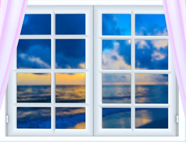Zee zonsondergang vanuit het venster — Stockfoto