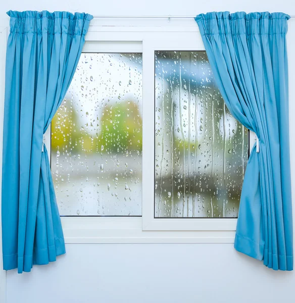 Closed window  rainy autumn weather — Stock Photo, Image