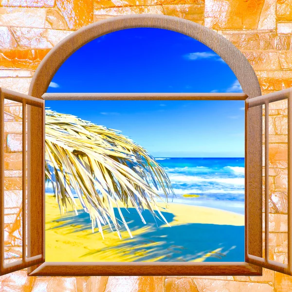 Meerblick Aus Dem Fenster Auf Der Insel Des Sonnigen Sommertages