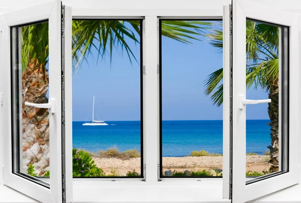 Widok Ocean Okna Wyspie Słoneczny Letni Dzień Karaiby Dominikana — Zdjęcie stockowe