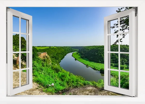 View Open Window River Summer — Stock Photo, Image