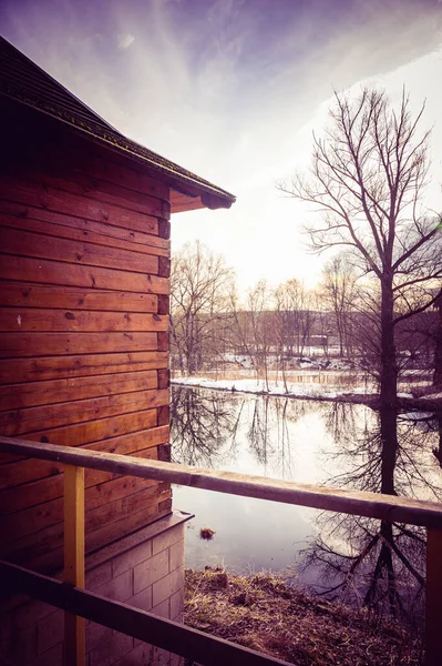 Een Deel Van Muur Het Dak Van Een Huis Aan — Stockfoto