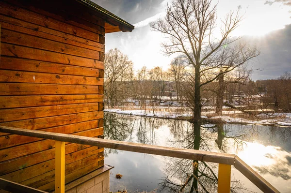 Een Deel Van Muur Het Dak Van Een Huis Aan — Stockfoto