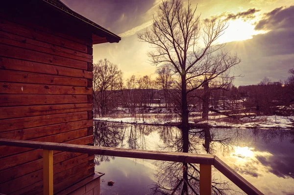 Een Deel Van Muur Het Dak Van Een Huis Aan — Stockfoto