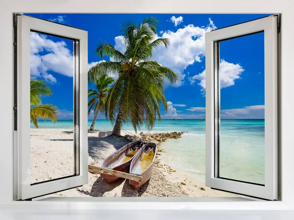 Πολύχρωμη Θέα Από Παράθυρο Στον Παράδεισο Plchj Της Καραϊβικής Θάλασσας — Φωτογραφία Αρχείου