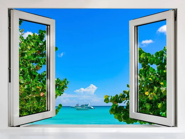 Vista Colorida Janela Para Paraíso Plchj Mar Caribe — Fotografia de Stock