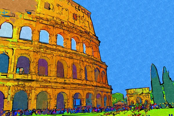 Grote antieke rome - coloseum, illustraties in retro stijl — Stockfoto