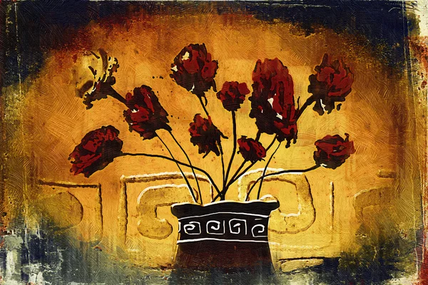 कला चित्रण फूल के साथ विंटेज तेल पेंटिंग — स्टॉक फ़ोटो, इमेज