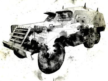 Zırhlı Araç Teknik Askeri Kamyon Sanat Çizimi