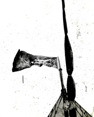 Korsan bayrağında kafatası ve kemikler, resim çizimi klasik