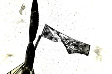 Korsan bayrağında kafatası ve kemikler, resim çizimi klasik