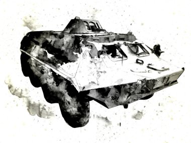 Vintage tank izole çizim sanat illüstrasyonu