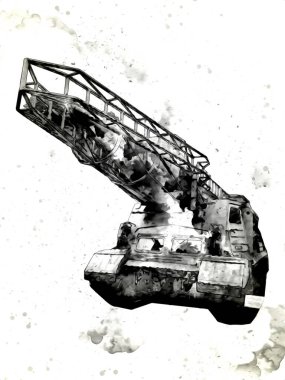 Vintage tank izole çizim sanat illüstrasyonu