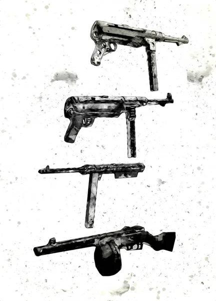 Revolver Illustrazione Pistola Vintage Disegnata Mano Set Vecchie Pistole Stile — Foto Stock