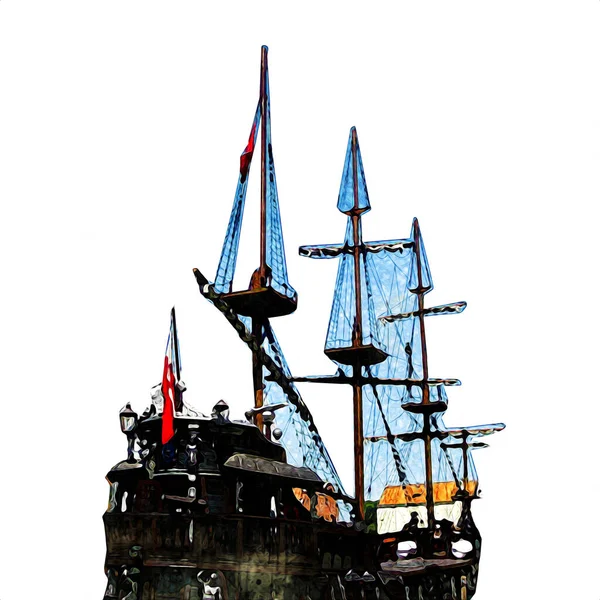 Piratenschiff Segeln Auf Dem Meer Illustration Kunst Zeichnung Skizze Jahrgang — Stockfoto