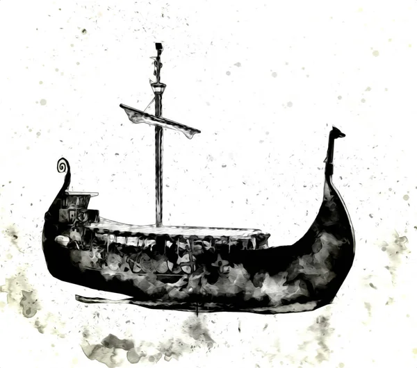 Barco Pirata Navegando Mar Ilustración Arte Dibujo Boceto Vintage — Foto de Stock